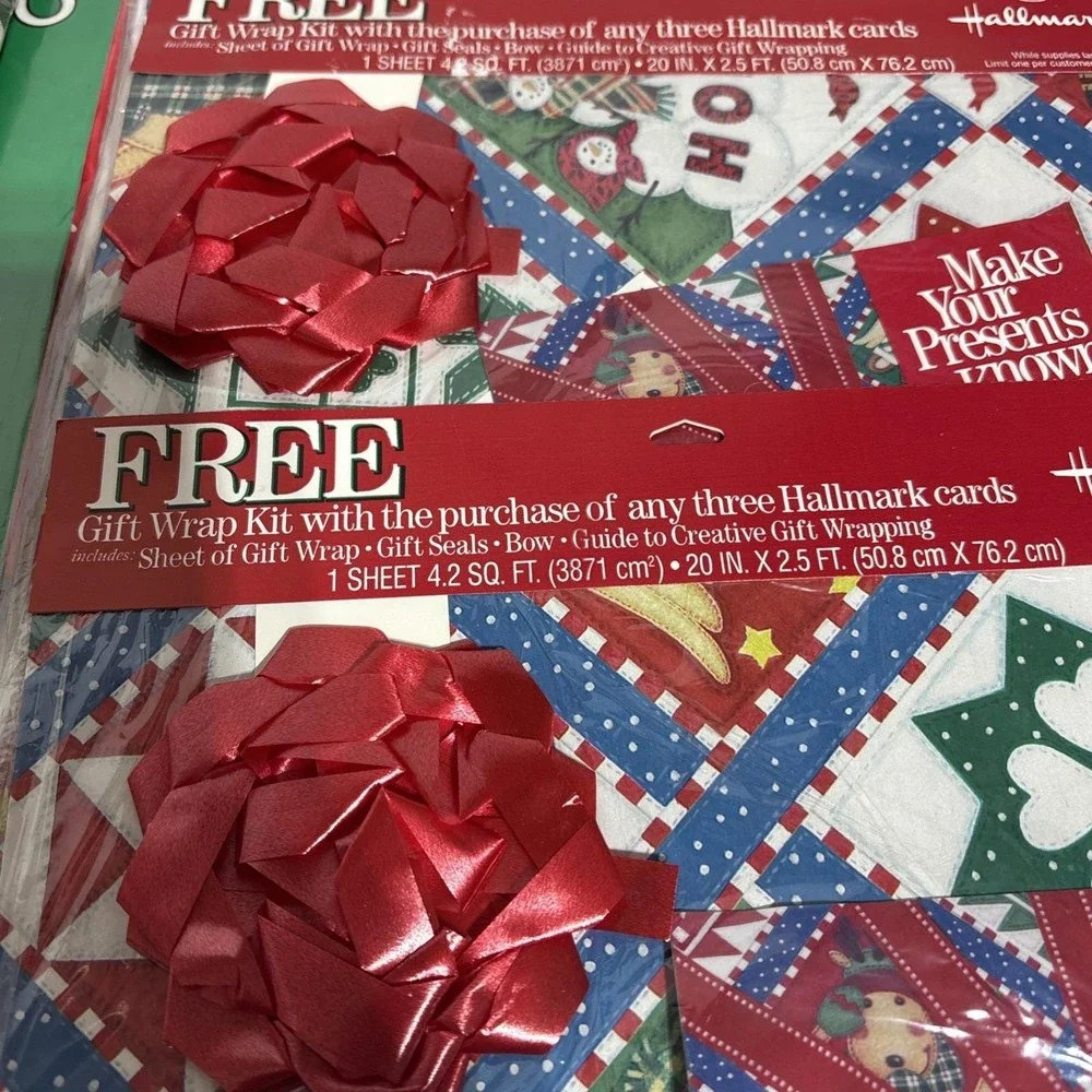 Lot 3 Hallmark Vintage Christmas Wrapping Paper Flat Wrap & 2 Giant‎ Gift Bags